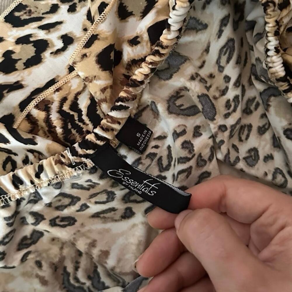 Essentials Milano Brown Leopard Print Blouse Top - image 3